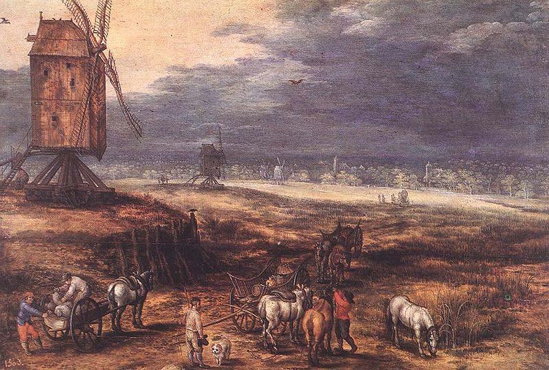Jan Brueghel The Elder Landscape with Windmills Germany oil painting art
